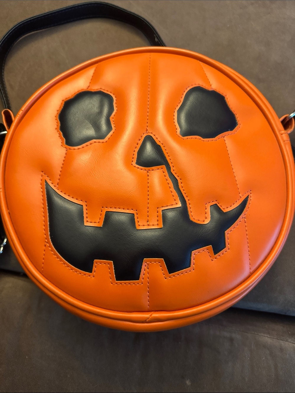Pumpkin Face Round Crossbody Bag - Orange & Black